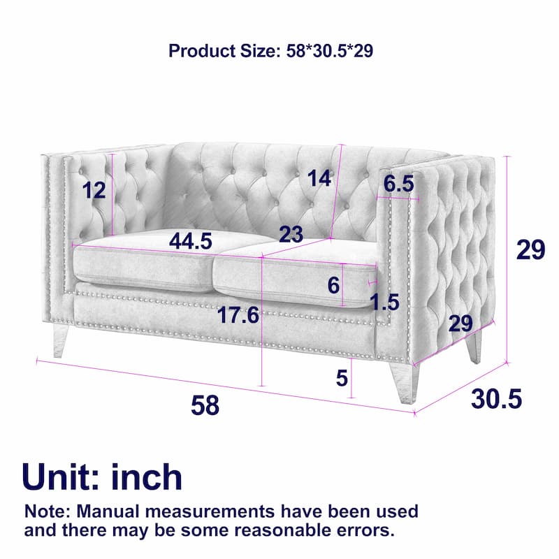 Roomfitters 80.5" Chesterfield Sofa, 3-Seater Velvet Tufted Couch with Square Arms, Nailhead Trim and Gold Metal Legs