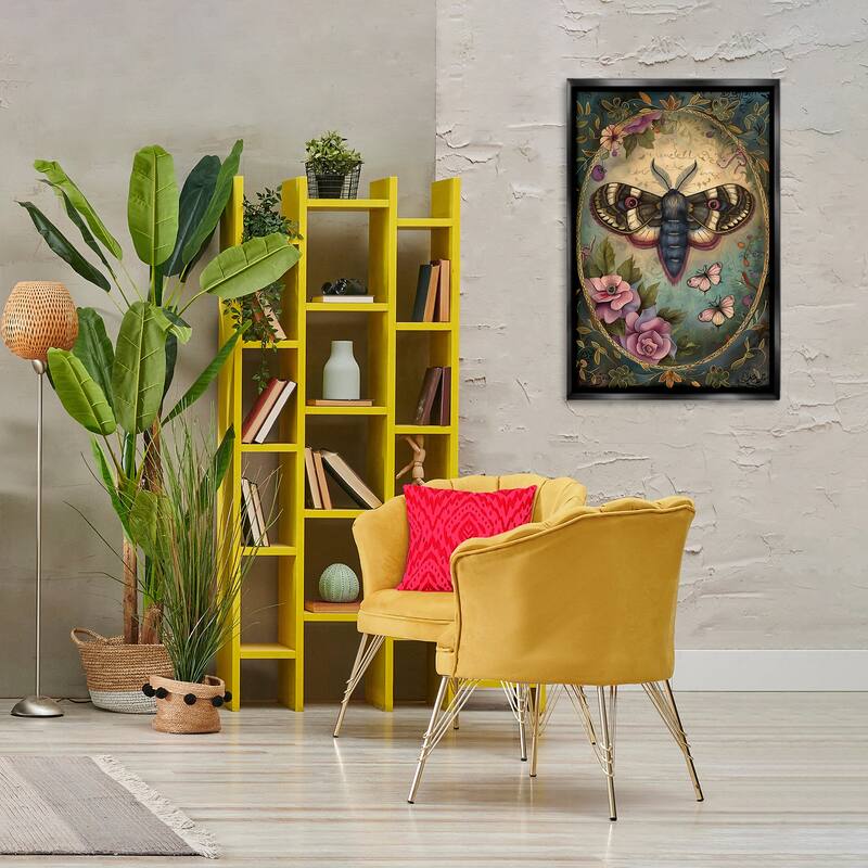 Stupell Vintage Moth & Floral Border Framed Floater Canvas Wall Art Design By The Dutch Lady