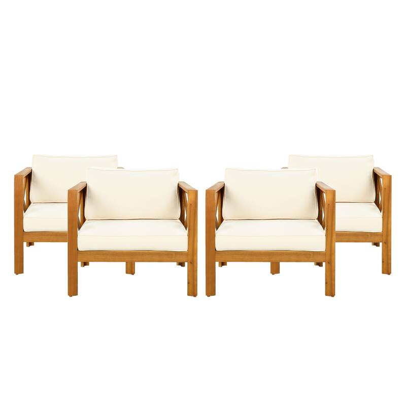 3 Piece Patio Conversation Set, Outdoor Wood Conversation Seat(Set of 2),Armchair with Cushions,Foldable Acacia Wood Side Table
