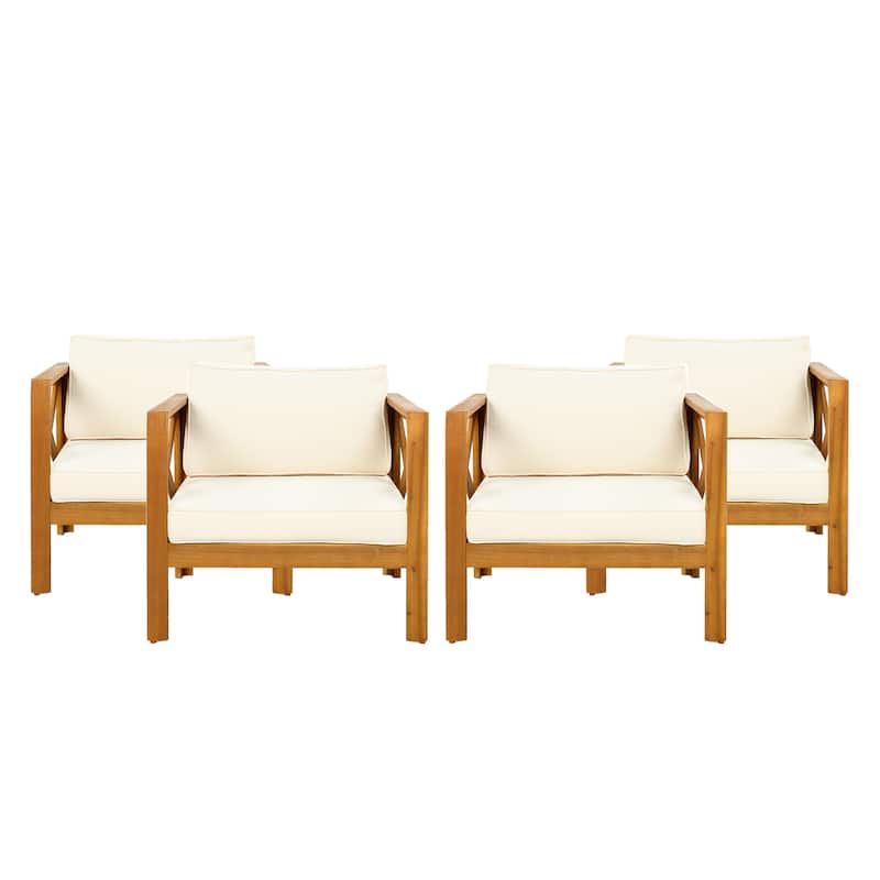Outdoor Acacia Wood Club Wooden Armchair with Cushions ， Conversation Set,Teak Finish,Beige Cushion set of 2