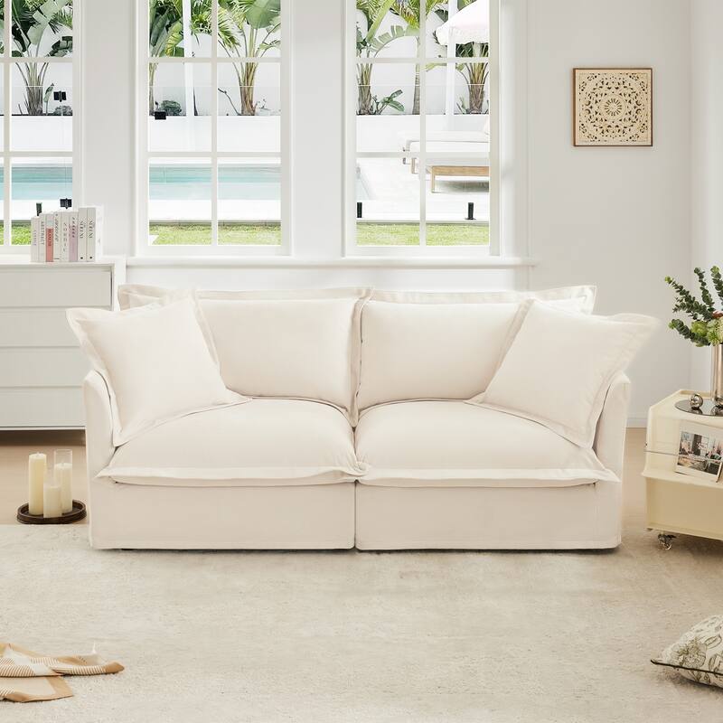 Modern Slipcovered 2-Seat Chenille Deep Seat Sofa Couches