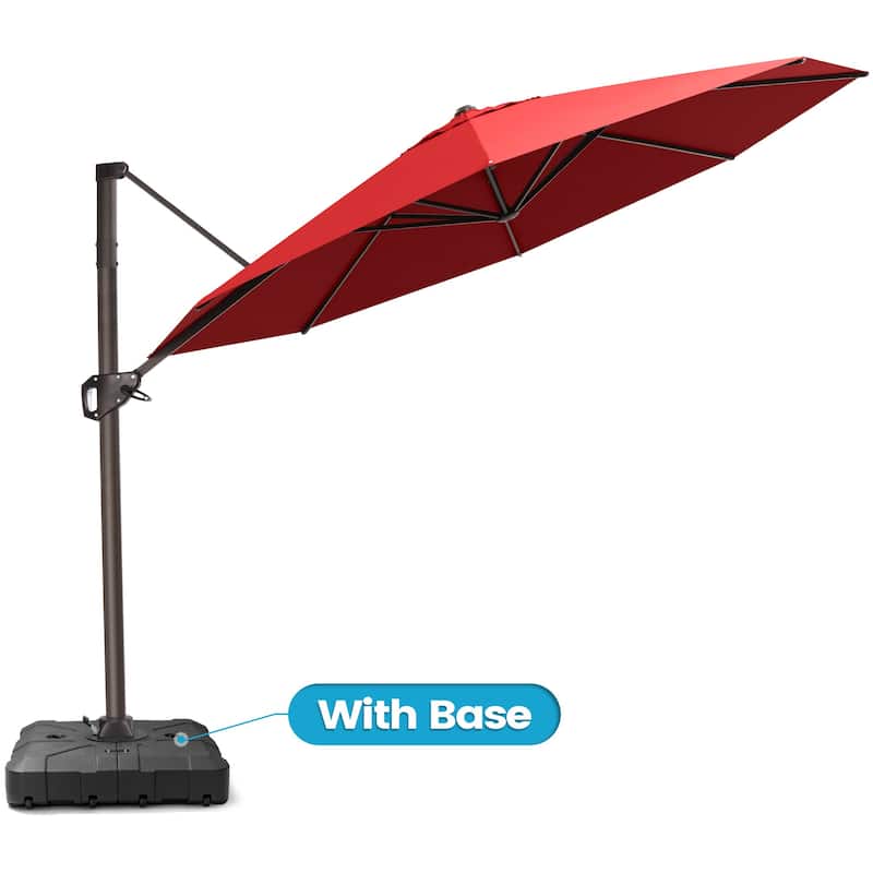 11 Ft Outdoor Patio Cantilever 360 Degree Rotation Offset Umbrella with Weighted Base