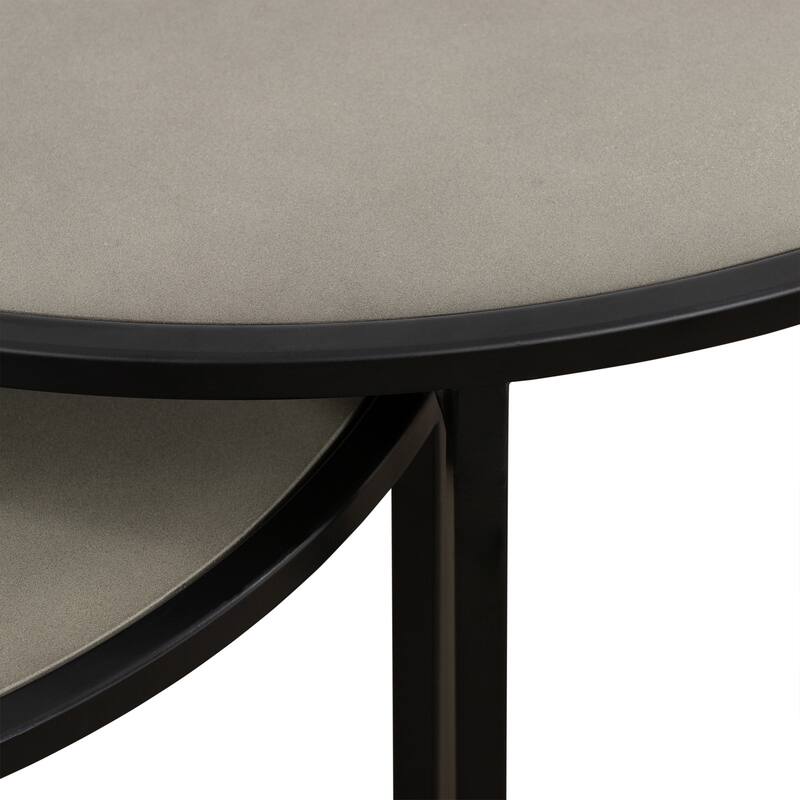 HomeRoots Set of Two 32" Gray And Black Concrete And Metal Round Nested Coffee Tables - 32