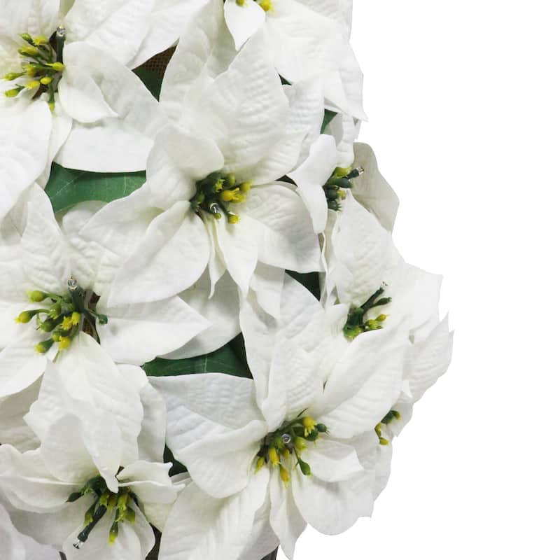 Puleo International 36" Pre-Lit Battery-Operated Artificial Potted White Poinsettias