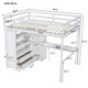 preview thumbnail 4 of 16, Full Size Wood Loft Bed with Built-in Wardrobe, Desk, Storage Shelves and Drawers, White