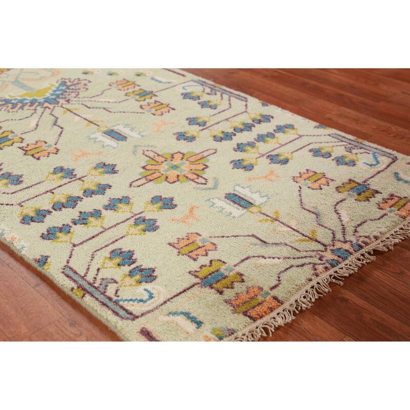 Hand Knotted Oriental 100% Wool Carpet Transitional Tribal Green Oushak Runner Rug - 8' 2'' X 2' 7''