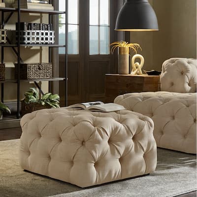 Knightsbridge II Beige Linen Tufted Ottoman by iNSPIRE Q Artisan