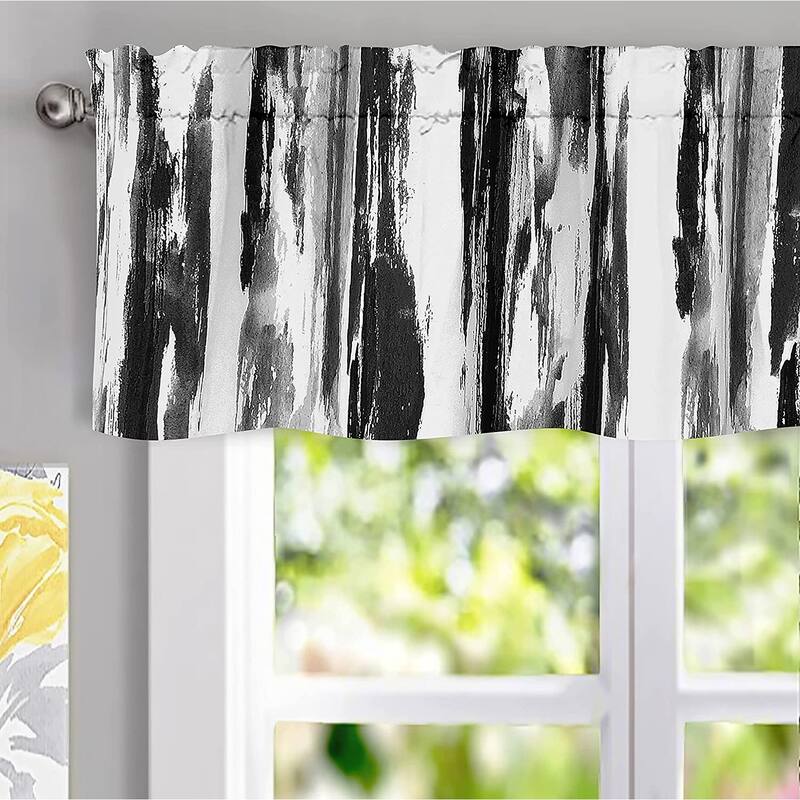 Porch & Den Nova Ink Blue Brush Stroke Pattern Blackout Valance - 52" Width X 14 " Length - Espresso Black/Gray