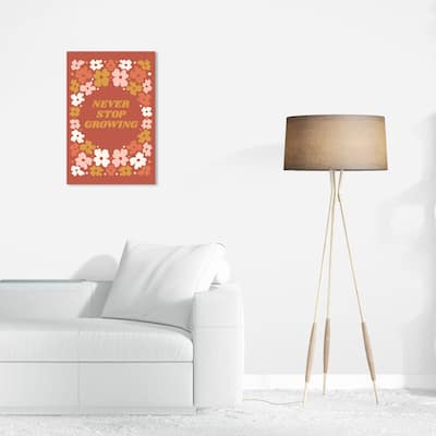 Wynwood Studio Canvas Floral and Botanical Never Stop Growing Flower Brown and Pink Modern & Contemporary Wall Art Canvas Print