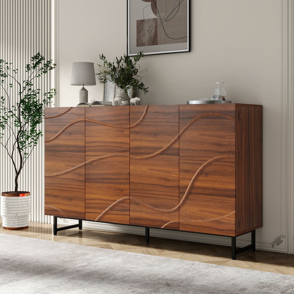 GDF Studio - Marlow Modern Wood Sideboard with Wave Relief Design and Iron Legs