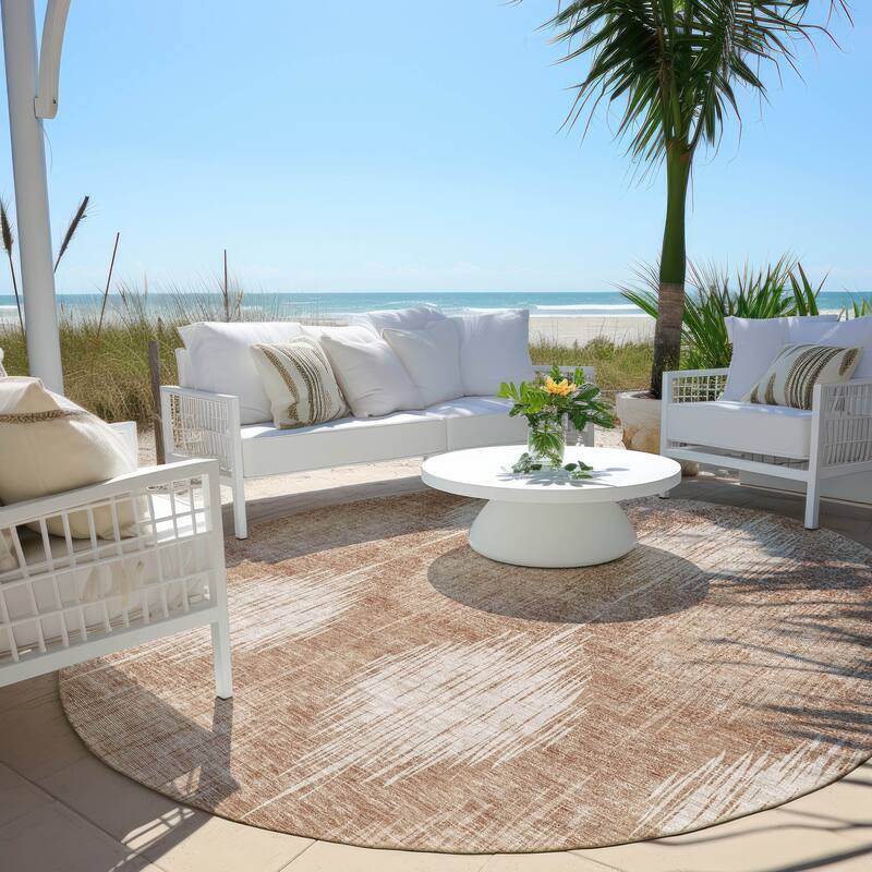 Machine Washable Indoor/ Outdoor Chantille Contemporary Geo Rug - Coral - 8' x 8'