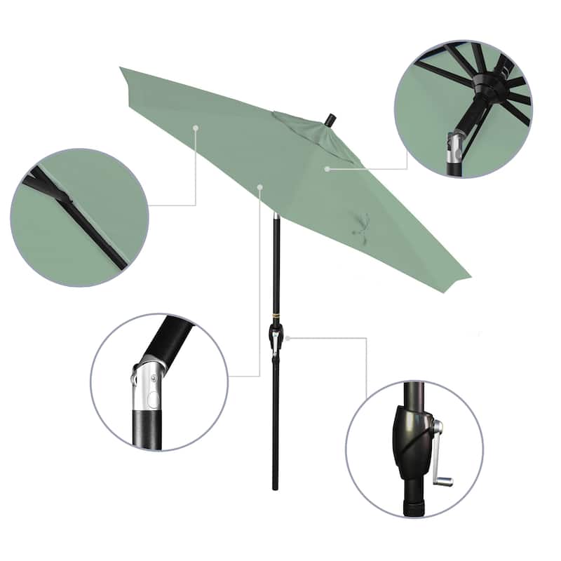 California Umbrella 7.5' Round Crank Lift Push Button Tilt Black Aluminum Patio Umbrella with Pacifica Pacific Blue Fabric