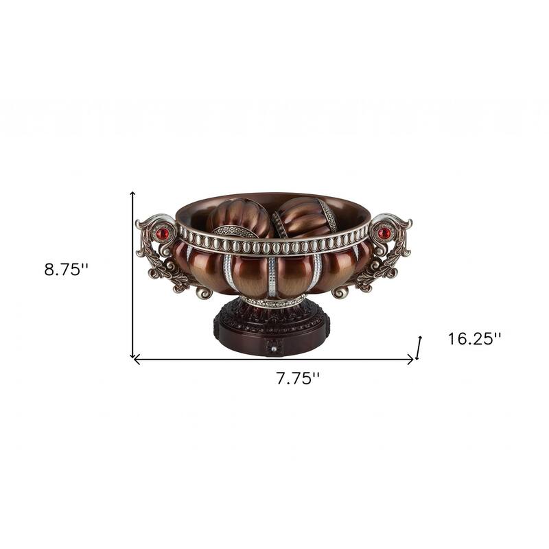 HomeRoots 9" Reddish Bronze And Silver Polyresin Decorative Bowl With Orbs - 7.75' X '8.75' X '16.25
