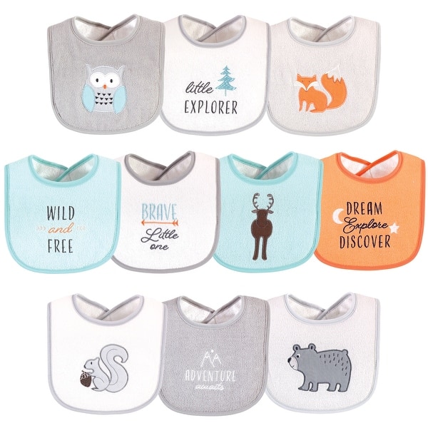 slide 1 of 1, Hudson Baby Unisex Baby Cotton Terry Drooler Bibs with Fiber Filling, Neutral Woodland, One Size - Neutral Woodland - One Size One Size - Neutral Woodland