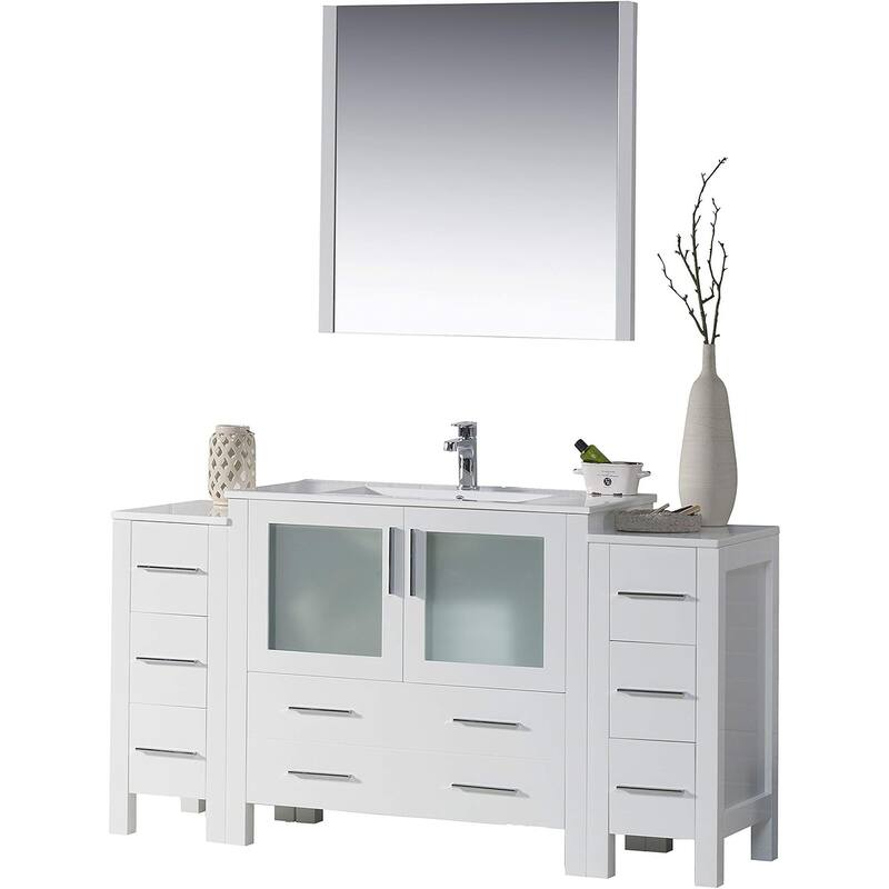 Blossom Sydney 60 Inch Solid Wood Bathroom Vanity with Sink & Cabinets - Glossy White - Glossy