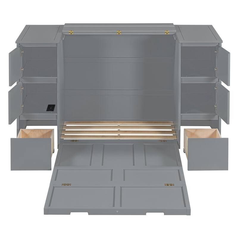 Twin Murphy Bed with Storage Drawers, Cabinets, and USB Charging - Ideal for Small Spaces