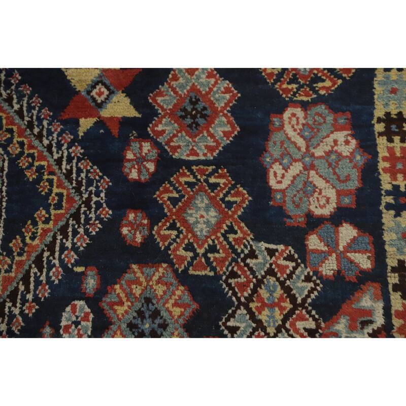 Hand Knotted Oriental 100% Wool Carpet Traditional Tribal Navy Blue & Blues Shiraz Area Rug - 8' 3'' X 7' 2''