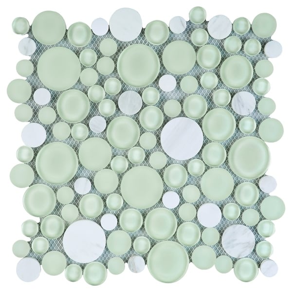 Tilegen Cloud Bubble Random Sized Mixed Material Mosaic Tile In Green White Wall 10 Sheets 7 7sqft Random Sized Mixed Material Mosaic Tile