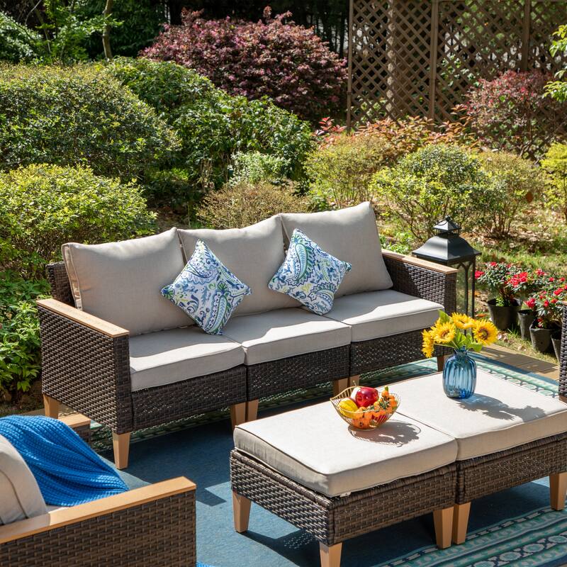 9-Piece Outdoor Wicker Sectional Sofa Patio Furniture Luxury Conversation Set, Beige Cushion