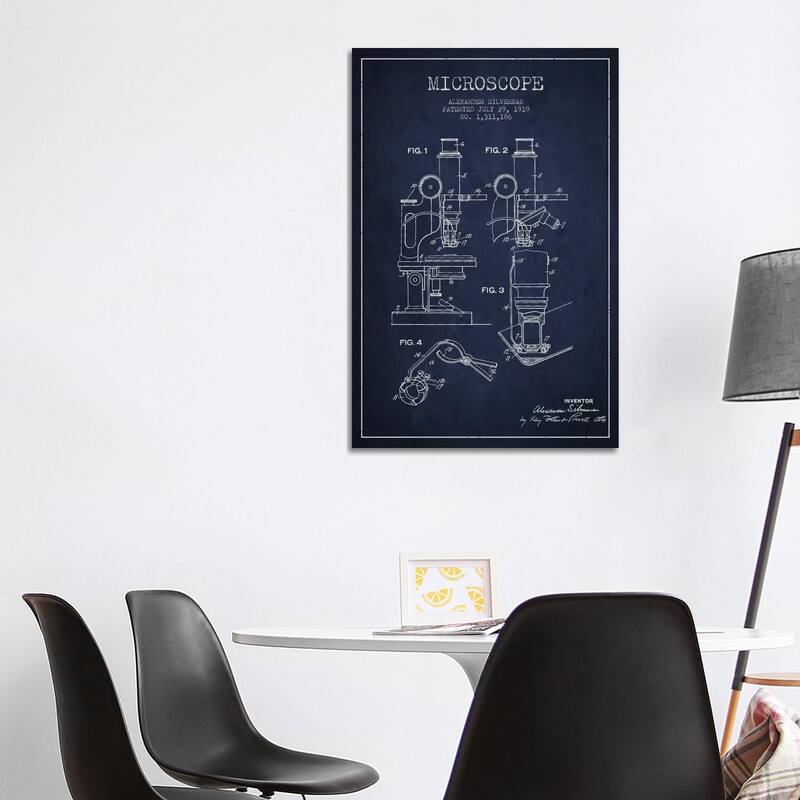 iCanvas "Microscope Navy Blue Patent Blueprint" by Aged Pixel Canvas Print - 40x26x1.5
