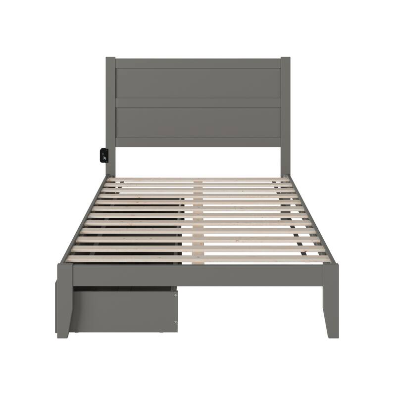 Full Size Bed with Drawers - Grey Storage Platform Bed Frame - Modern Elegance Bedroom Furniture