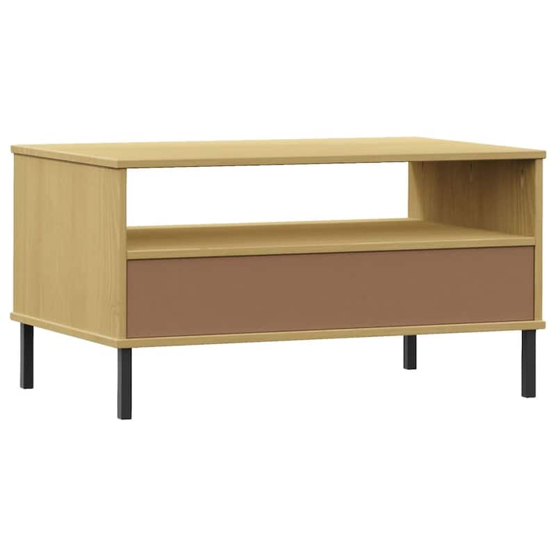 vidaXL Coffee Table Accent Side Sofa End Table with Metal Legs Solid Wood OSLO - 33.5" x 19.7" x 17.7"