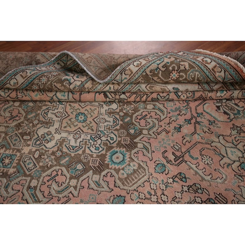 Distressed Tabriz Persian Vintage Rug Hand-Knotted Pink Wool Carpet - 8'2" x 11'1"