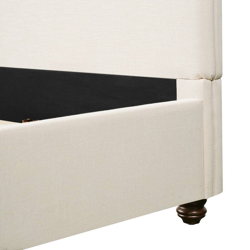 Christopher Knight Home - Modern Linen Upholstered Bed Frame with Solid Wood Legs and a Robust Headboard and Footboard