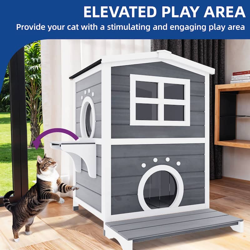 Moasis Two-Story Outdoor Cat House for 2 Cats, Cat Shelter with Openable Roof