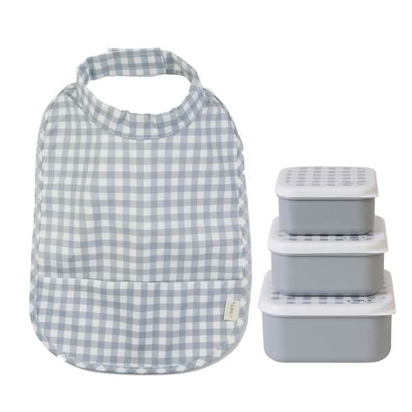 slide 2 of 5, The Saro Waterproof Bib & Set of 3 Lunch Boxes Bundle - Vichy Gray Vichy Gray