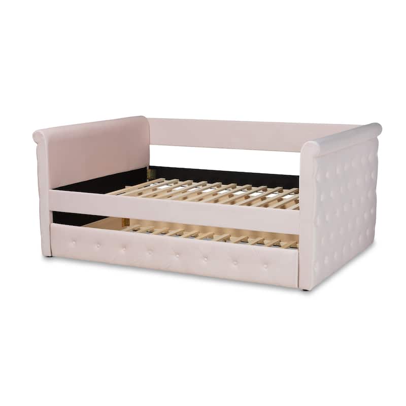 Full Size Daybed with Trundle - Velvet Upholstered Guest Bed, Modern Design, 80"L x 39"W