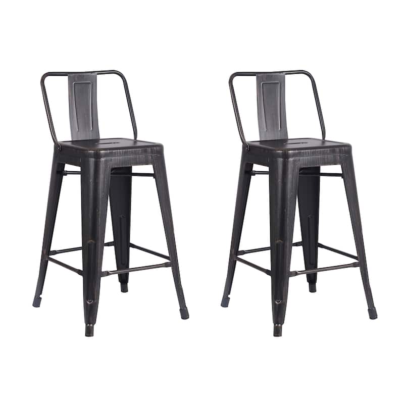 30" Industrial Distressed Black Metal Counter Height Kitchen Bar Stool Set of 2