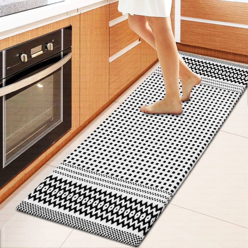Anti-Fatigue Standing Cushioned Kitchen Bath Mats [Set of 2] Woven Cotton | Waterproof | Non-Slip | for Office, Sink, Laundry
