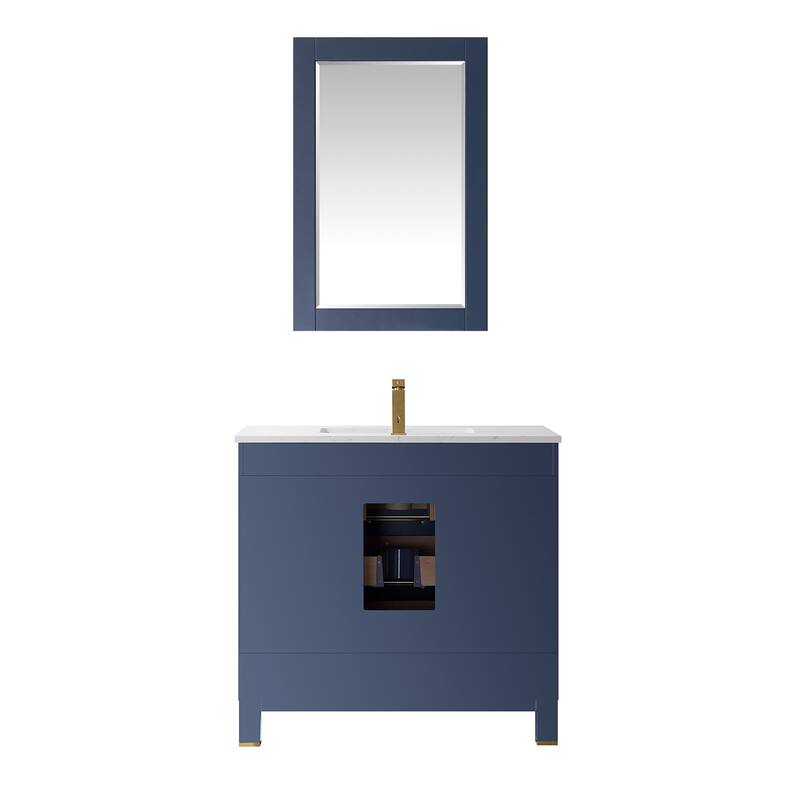 Altair Jackson Double Bathroom Vanity Set, Royal Blue, Aosta White Countertop with Mirror - 36