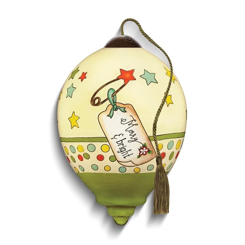 Curata BabyS 1st Christmas Merry Bright 1st Christmas By Nancy Mink Hand-Painted Glass Ornament