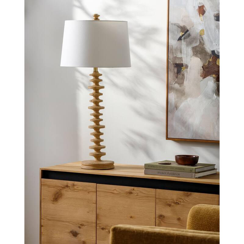 Livabliss x Galey Alix Merrill Modern Bevel Table Lamp - 37"H x 17"W x 17"D - Beige