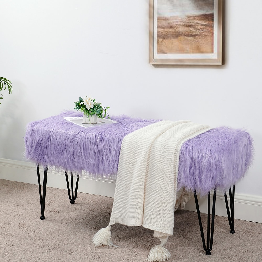 Home Soft Things Mongolian Fauxfur Ottoman 46"x16"x22" with Table Legs