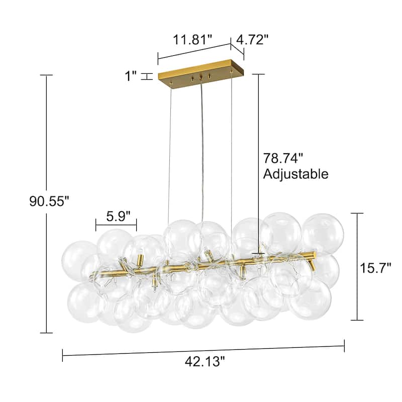 Modern 42" Large Glass Sputnik Bubble Chandelier Cluster Smoked Linear Chandelier