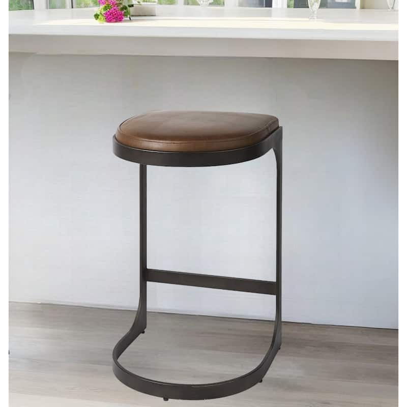 Faux Leather Backless Metal Bar Stools with Footrest