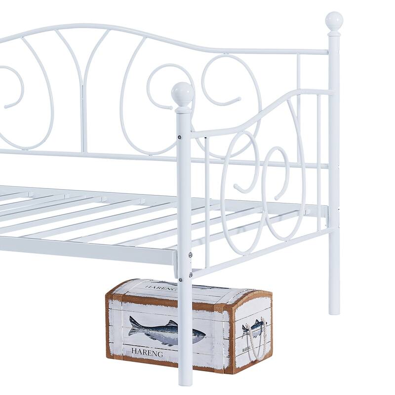 VECELO Metal Twin Size Daybed with Roman Column Legs Scroll Design Heavy Duty 350 lbs Capacity Sofa Bed for Living Room