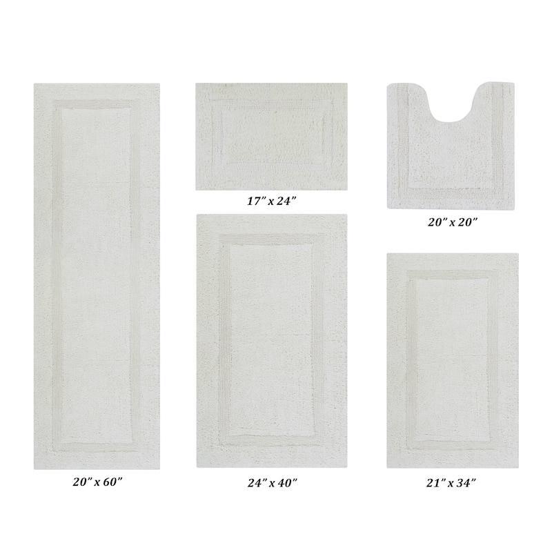 Better Trends Lux Collection 100% Cotton Reversible Tufted Bath Mat Rug - 5 PC Set (17"x24"|20"x20"|21"x34"|24"x40"|20"x60") - Ivory