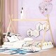 preview thumbnail 9 of 16, Tent Floor Bed With Triangle Structure, White+Natural