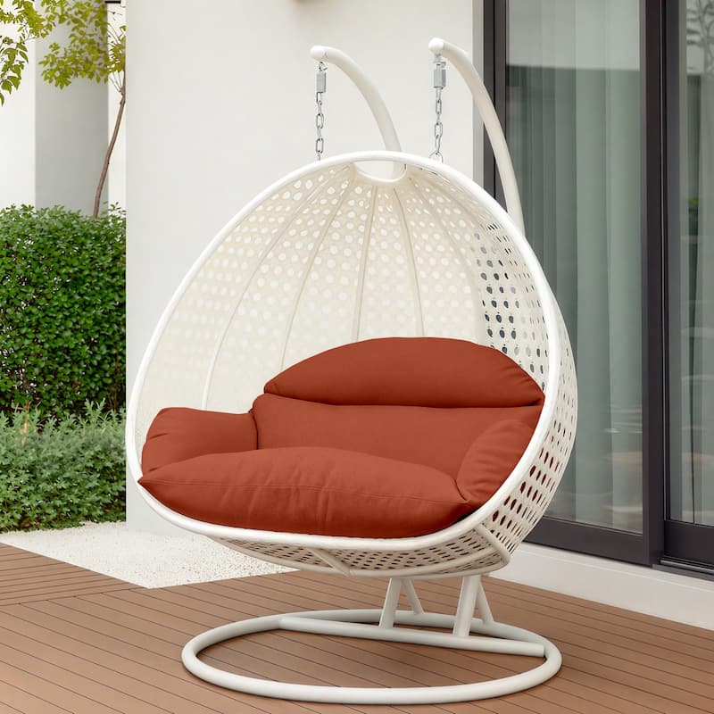 Egg-Shaped Swing Chair with Stand 2-Person Outdoor Patio Swing - Iron Frame & All-Weather Washable Cushions