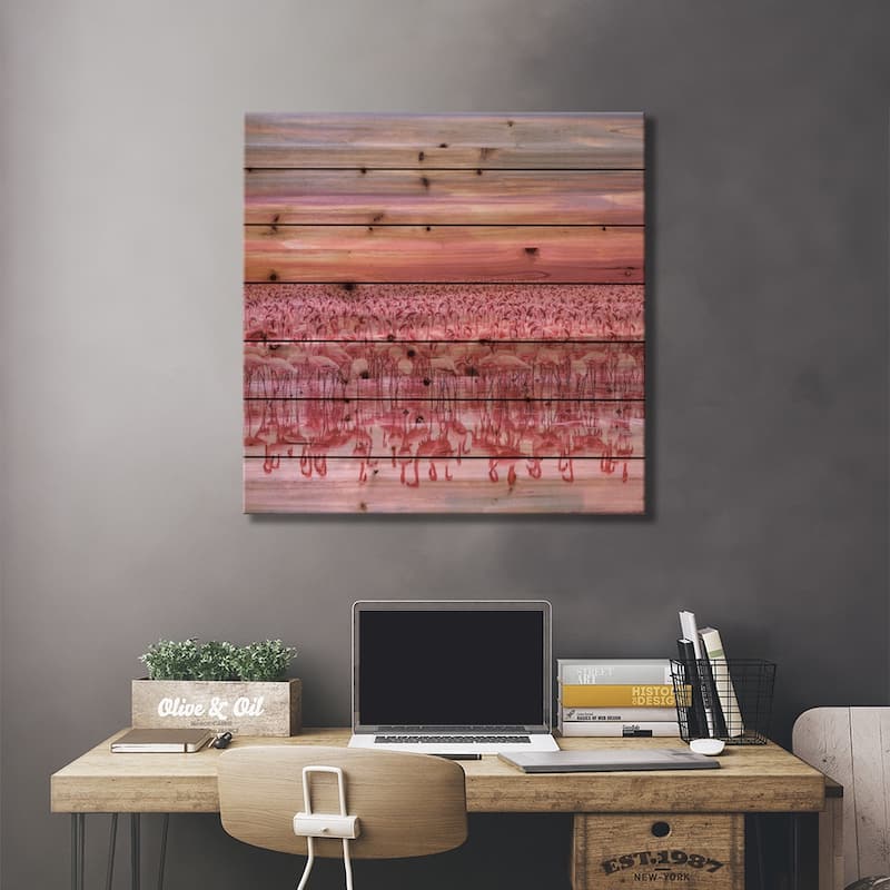 Flamingo's Sunset Print On Wood by Hobopeeba - Multi-Color