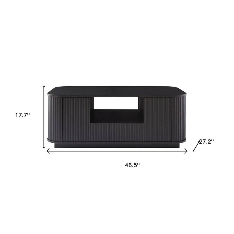 HomeRoots 47" Black Wood Oval Block Coffee Table With Storage - 46.50 in. x 17.70 in. x 27.20 in.