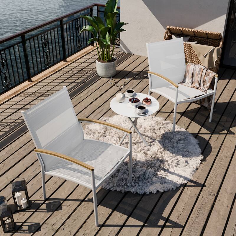 Futzca 3-Piece Patio Bistro Sets, Two Chairs with Coffee Table - Non Rocking-White