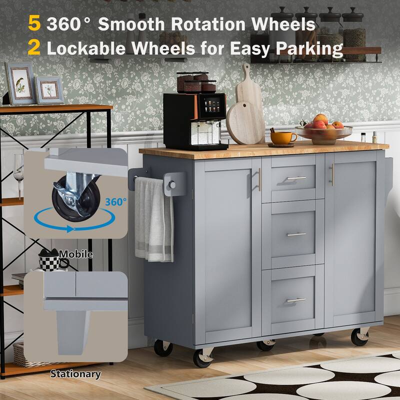 Rolling Kitchen Island with Storage - Grey-Blue