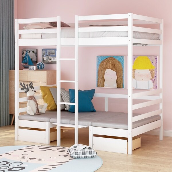 bunk bed with two desks