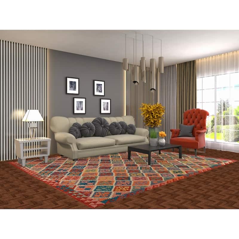 Reversible Kilim Oriental Area Rug Flatweave Wool Carpet - 7'11" x 9'8"