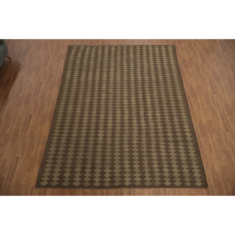 Hand Woven Oriental 100% Wool Carpet Southwestern Modern Brown Kilim Area Rug - 13' 0'' X 10' 0''